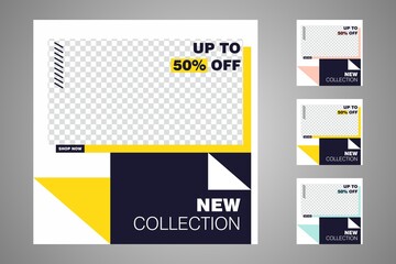 New set of editable minimal banner templates. Suitable for social media posts and web or internet ads. Vector illustration with photo college.