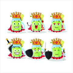 A Charismatic King avocado smoothie cartoon character wearing a gold crown. Vector illustration