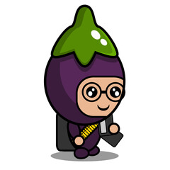 vector cartoon character cute army soldier costume eggplant vegetable mascot
