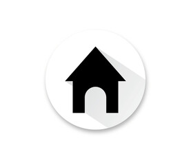 Flat design of black home icon on white circle background as vector illustration. The button of homepage website.