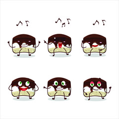 An image of chocolate cake dancer cartoon character enjoying the music. Vector illustration