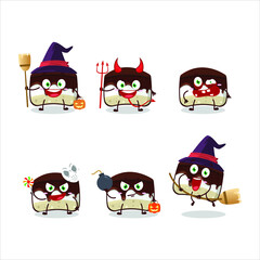 Halloween expression emoticons with cartoon character of chocolate cake. Vector illustration