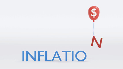 3D Rendering concept of money inflation text. Word 
