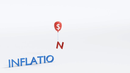 3D Rendering concept of money inflation text. Word 
