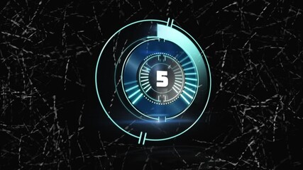 Animation of rotating circular scanner with countdown over monochrome grass background