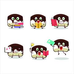 Obraz premium A picture of chocolate cake cartoon character concept reading an amusing book. Vector illustration