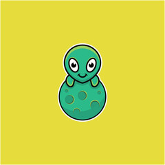 cute alien illustration on planet cartoon style