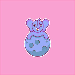 illustration of an elephant on a planet in cartoon style
