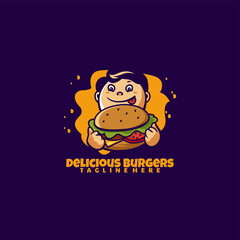 Vector Logo Illustration Burger Boy Mascot Cartoon Style.
