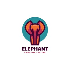 Vector Logo Illustration Elephant Simple Mascot Style.