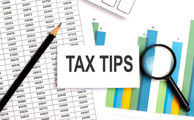 TAX TIPS text on white card on the chart background