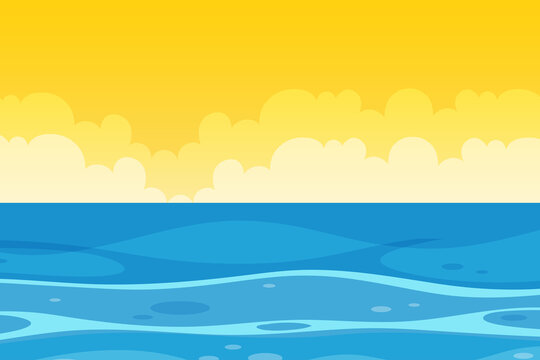 illustration of a landscape with waves, abstract of ocean waves on yellow background