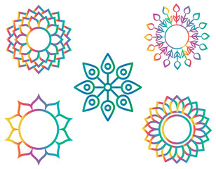 Gradient mandala set of 5 for print, textile, home decoration, meditation utilization