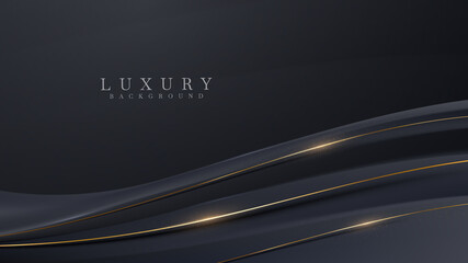 Diagonal golden curve lines sparkle luxury on black background, cover design modern concept, vector illustration.