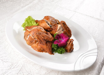 asian roasted bbq chicken meat in white background asian banquet halal menu