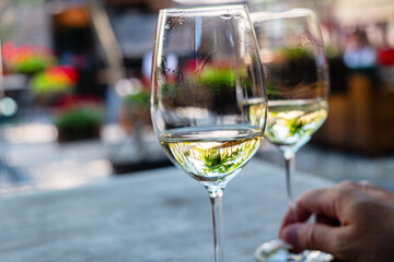 white wine in the cafe