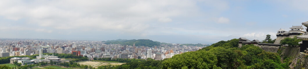 Fototapeta na wymiar Panoramic VIew, Cityscape of Matsuyama City in Ehime, Japan - 日本 愛媛県 松山市 街並み パノラマ 