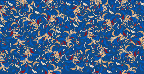 Luxurious floral batik background. Floral decoration curls illustration. Hand drawn paisley pattern elements. Vintage ornament, pattern.