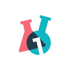 one 1 number lab laboratory glassware beaker logo vector icon illustration