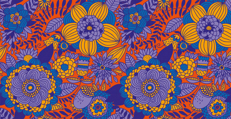 Luxurious floral batik background. Floral decoration curls illustration. Hand drawn paisley pattern elements. Vintage ornament, pattern.