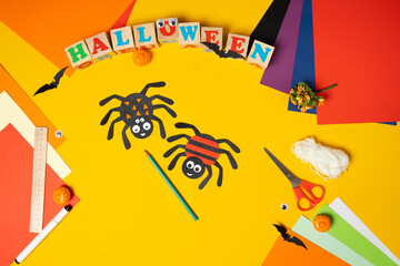 Step 6. DIY Halloween paper spider. Halloween craft step by step instructions. Children's paper craft for Halloween.