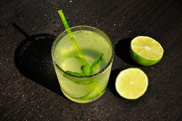 Natural juice with ice, mint and lime