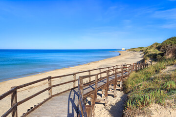 Discovering Italy: the beach of Pilone in Regional Natural Park Dune Costiere in Apulia, Italy. The park, from Torre Canne to Torre San Leonardo, covers the territories of Ostuni and Fasano.