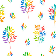 Fototapeta na wymiar Seamless pattern multicolored rainbow plants silhouette vector illustration