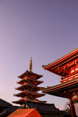 A shot of the pagoda and senso-ji temple in Asakusa, Tokyo. Taken during the sunset in the new...