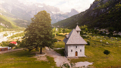 A Catholic Church in the village of Theth in Prokletije in the Acursed Mountains of Albania. The community is at the centre of the Theth National Park, an area of outstanding natural beauty.