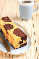 Marble Travel Cake, Mini Loaf Marble Cake with Melted Chocolate Inside. Also Known as Tube Cake. Served on White Plate