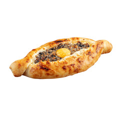 Isolated georgian adjarian khachapuri with egg yolk and mushrooms