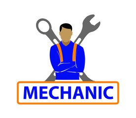 mechanical logo, gear shield and wrench, simple trendy, for company and website