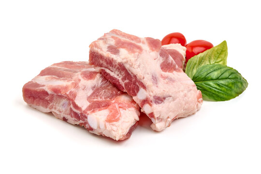 Raw pork ribs. Raw meat, isolated on white background. High resolution image.