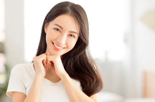 closeup smiling  young  beauty face with clean and  healthy skin