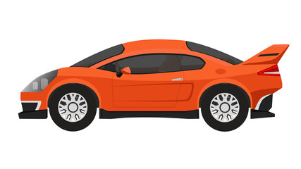 Naklejka premium Stylish orange sports car vector icon. Clear glass that sees the interior equipment. On isolated white background.