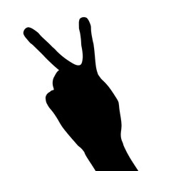 Silhouette of human hand showing peace symbol with fingers isolated on white background. Vector illustration