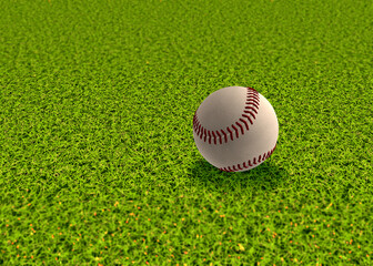 3D Baseball ball on grass