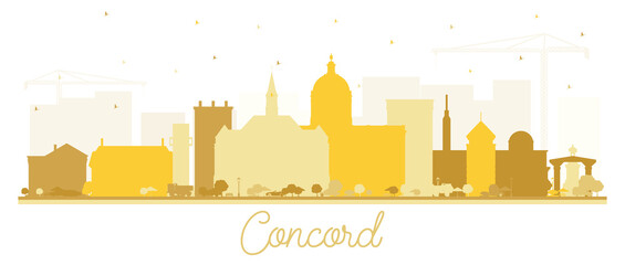 Concord New Hampshire City Skyline Silhouette with Golden Buildings Isolated on White.
