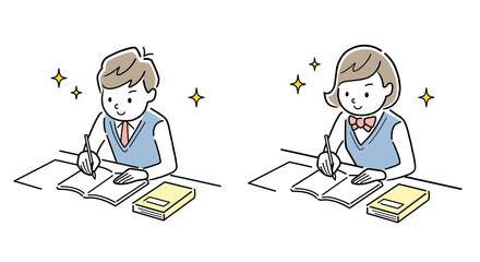 ベクターイラスト素材：学校で勉強する男の子と女の子
