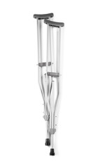 Pair of axillary crutches on white background, top view