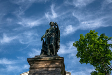 View of the sculpture of Flora Farnese decorating the Cameron Gallery in the Catherine Park of Tsarskoye Selo on a sunny summer day. Pushkin, St. Petersburg. Russia