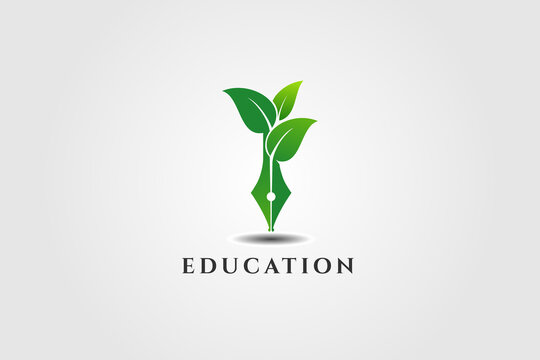 education logo design idea. combination of pencil tree. usable logo for business. education conference. comunity, technology logo design template illustration. there are pen and tree