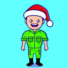 soldier character with christmas hat
