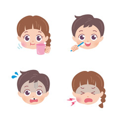 歯のケアをするアジア人の子供のイラスト