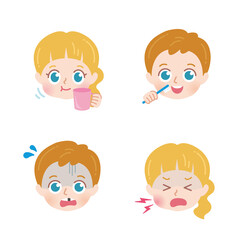 歯のケアをする西洋人の子供のイラスト