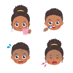 歯のケアをする黒人の子供のイラスト