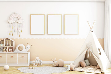 Boho baby room mockup frame, 3D render	