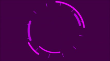 Animation of pink circular scanner rotating over pink and blue neon triangles, moving on black