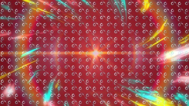 Animation of colorful shapes over glowing moving colorful lights